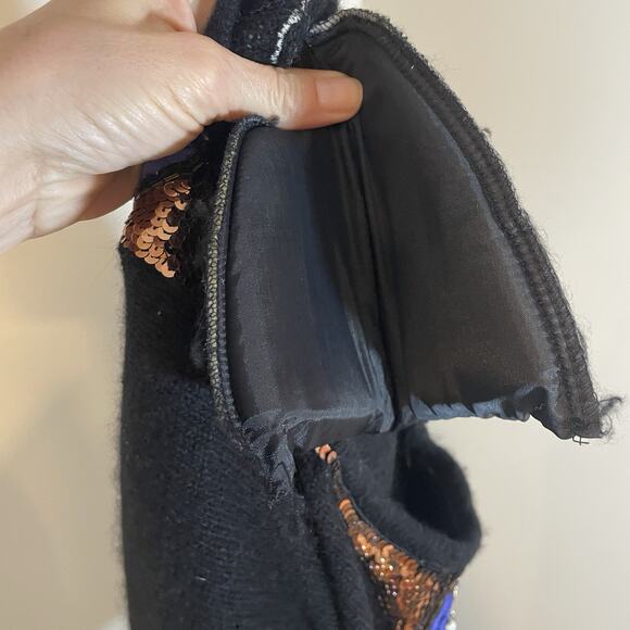 Vintage IB Diffusion Sweater Sequin Silk Angora Women Size S Black Beaded Long - Picture 8 of 8